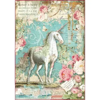 Umělecký papír Rýžový papír A4 pro tvoření - Růže, písmo, jednorožec - DFSA4271