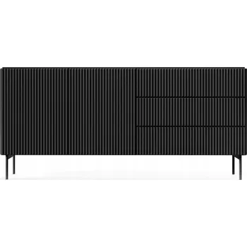 Komoda Komoda 177 cm černá matná, 3D čela, moderní skříňka 2d3s, elegance