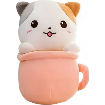 plyšák PLYŠÁK BUBBLE TEA KOČKA V KELÍMKU RŮŽOVÁ KAWAII 22 cm