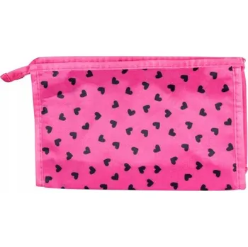 Kosmetická taška Voděodolná kosmetická taštička růžová s černými srdíčky