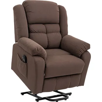 Křeslo HOMCOM TV křeslo se stojánkem Elektrické polohovací křeslo s funkcí polohování, masáže a vyhřívání, TV křeslo s pružinovým jádrem, boční kapsou a dálkovým ovládáním, tmavě hnědá barva