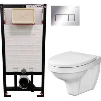 Klozet DEANTE Podomítkový rám, pro závěsné WC mísy + SLIM tlačítko chrom + WC CERSANIT DELFI + SEDÁTKO CST_WC01 051P DE1