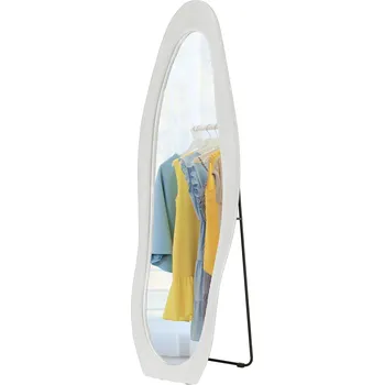 Zrcadlo HOMCOM celoplošné zrcadlo 50 x 160 cm stojící zrcadlo s krytem rámu připomínajícím samet, nepravidelné zvlněné zrcadlo na zeď do ložnice, obývacího pokoje, bílé provedení