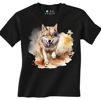 Chlapecké tričko Dětské tričko Běžící Vlk (Velikost: 7-8, Barva: Černá)