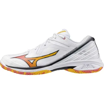 Dámská sportovní obuv Unisex badmintonová obuv Mizuno WAVE CLAW 3(U) / White/Citrus/Calypso Coral Velikost: 37.0/4.5