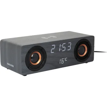Budík Karlsson, Budík s bezdrátovou nabíječkou a Bluetooth reproduktorem Classic BT speaker Radio, černý - Formadore