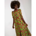 Světle zelené midi šaty s květinami s rozparkem LAKERTA hnědá | kaki | tmavě červená 1990048