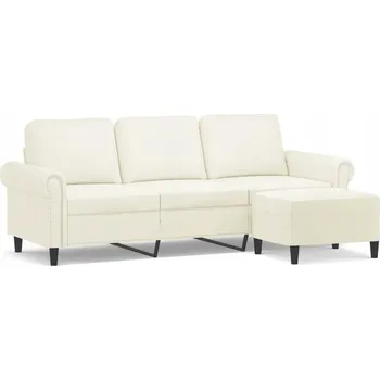 Pohovka Třímístná pohovka s podnožkou, samet, krémová, 212x77x80 cm