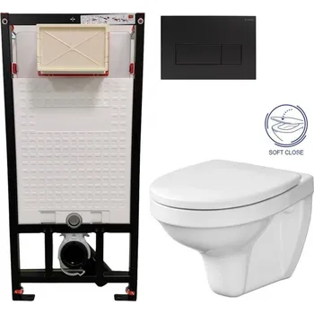 Klozet DEANTE Podomítkový rám, pro závěsné WC mísy + SLIM tlačítko černé + WC CERSANIT DELFI + SOFT SEDÁTKO CST_WC01 N51P DE2