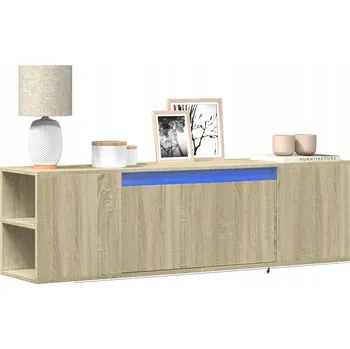 Televizní stolek Nástěnná TV skříňka s LED, dub sonoma, 135x31x39,5 cm