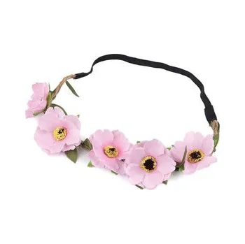 Nestandardní parfém Pružná čelenka do vlasů s květy - 1 ks - růžová sv.