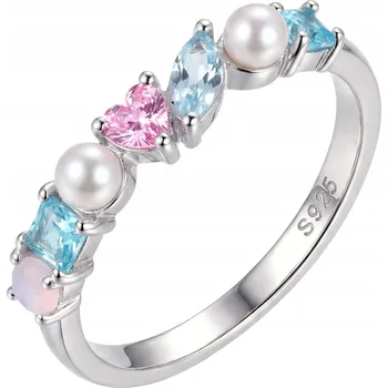 Prsten Prstýnek s barevnými kameny, perla, opál, bílé zlato, vel 12 PL