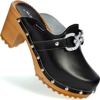 Dámské pantofle PanSzew ORIGINÁLNÍ Dámské Dřeváky z Kůže s Ozdobou, Módní Pantofle 35-41