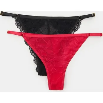 Kalhotky Sinsay - Krajkový set kalhotek 2-pack: tanga a brazilky - červená - 464GV-33X - 464GV-33X-M