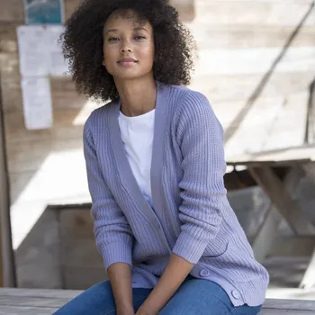 Dámský svetr Propínací dlouhý kardigan s hladkým vzorem lila 46/48