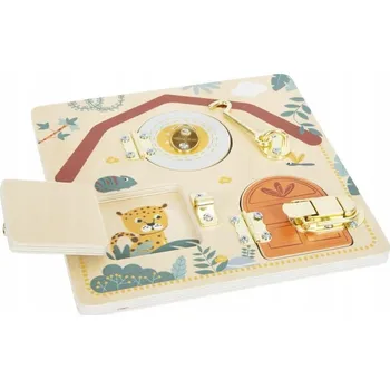 Hračka pro nejmenší SMALL FOOT: Dřevěná motorická tabule SAFARI 12460