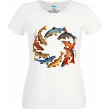 Dámské tričko Dámské tričko Pstruzi v kruhu života (Velikost: S, Barva: Bílá)