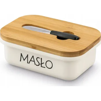 Dóza na potraviny Máslenka s víkem a NOŽEM Krémová Nádoba Tadar 15,5x10,5x6,5 cm
