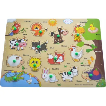 Dřevěná hračka MONTESSORI EDUKAČNÍ STAVEBNICE VELKÉ DŘEVĚNÉ PUZZLE S ÚCHYTY ZVÍŘÁTKA