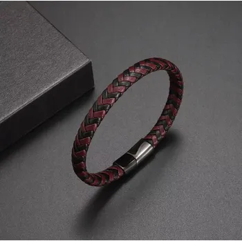 Náramek Pánský Náramek z červeno-černé kůže, 21 cm, kožený náramek