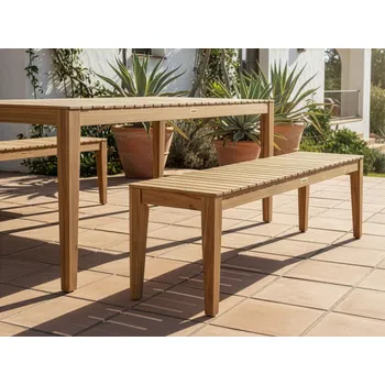 Zahradní lavice Zahradní lavička světle hnědá certifikované akáciové dřevo 155 cm obdélníková deska rustikální styl venkovní Beliani