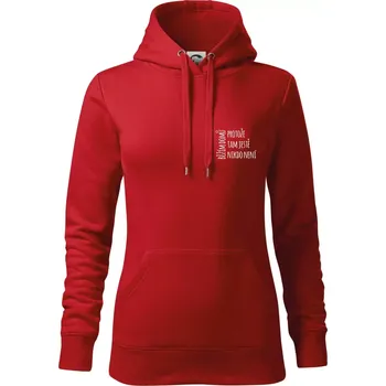 Dámská mikina Běžím domů protože tam ještě nikdo není - na prsu - Mikina dámská Cape s kapucí - XL ( Červená )