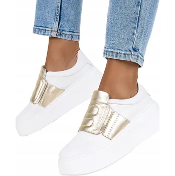 Dámské polobotky POLOBOTKY Dámské KOŽENÉ Bílé Lakované Platforma PRODUKT POLSKÝ vel. 40