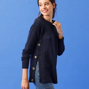 Dámský svetr Blancheporte Rovný pulovr s knoflíky na boku nám. modrá 42/44