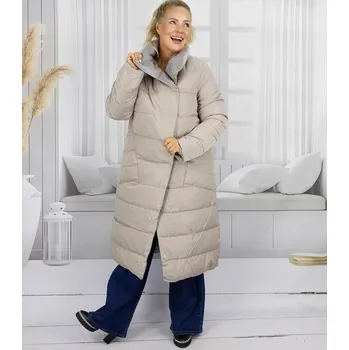 Dámský kabát Agrafka dámský béžový péřový kabát bez kapuce velikost S