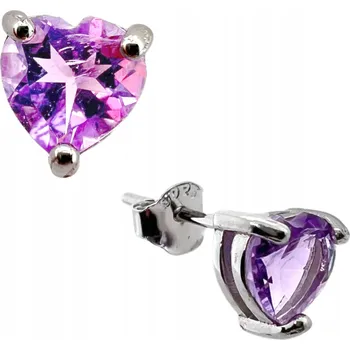 Náušnice MALÉ DÁMSKÉ NÁUŠNICE STŘÍBRNÁ SRDCE AMETYST FIALOVÉ PUZETKY RYZOST 925