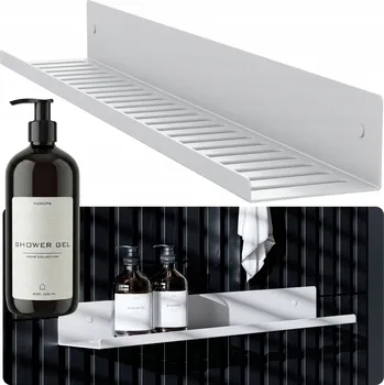 Koupelnový nábytek KOVOVÁ BÍLÁ POLICE DO KOUPELNY SPRCHOVÁ 60 cm + ÚLOŽNÝ BOX