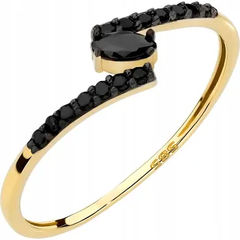 Prsten ZLATÝ Dámský PRSTÝNEK ryzosti 585 s Černými Zirkony 14k vel. 18