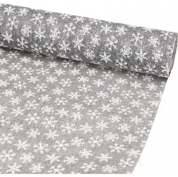 Vánoční dekorace Juta vánoční šedá sněhové vločky 48 cm 4,5 m