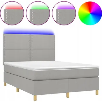 Postel Kontinentální postel s matrací a LED osvětlením, světle šedá, 203 x 144 x 118/128 cm