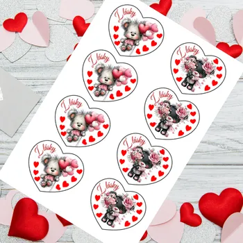 Jedlá dekorace na dort Zamilované srdíčko "Medvíďata" srdce kulaté (VYŘEZÁNO)