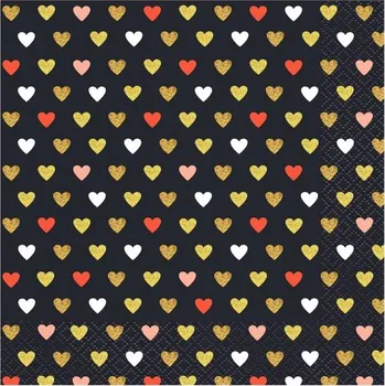 Papírový ubrousek UBROUSKY ČERNÉ BAREVNÉ SRDCE NAROZENINY XOXO 20 KS