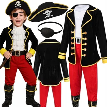 Karnevalový kostým PIRÁTSKÝ KOSTÝM PRO DĚTI Převlek LOUPEŽNÍK Klobouk KAPITÁN 120-130