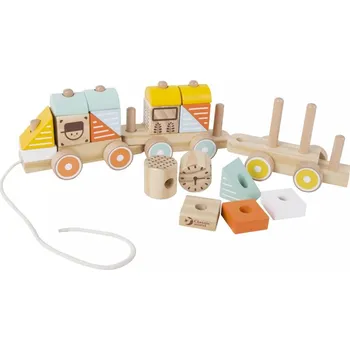 Vláček a vláčkodráha Classic World Dřevěný vláček pro děti - 3 vagóny s kostkami