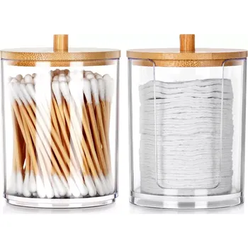 Dóza na potraviny Sada dóz na vatové tyčinky a odličovací tampony, 2 ks, akryl s bambusovým víčkem