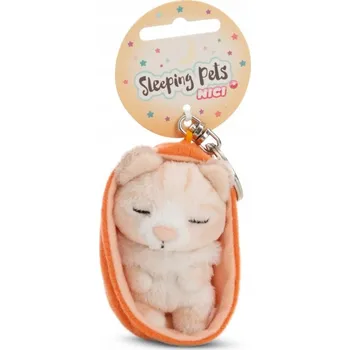 NICI VĚŠÁK/PŘÍVĚSEK NA KLÍČE NA KLÍČE SPÍCÍ ZVÍŘÁTKA KOČKA BÉŽOVÁ 8 CM