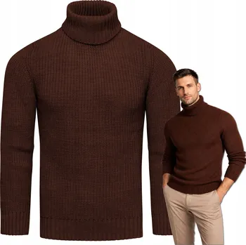 Pánský svetr Pánský svetr rolák vlněný, hnědý, teplý a pohodlný, velikost XL