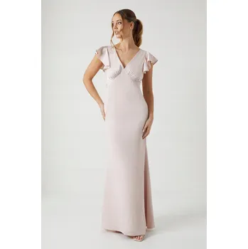 Dámské šaty MAXI ŠATY S VÝSTŘIHEM DO V BARVOVÉ PUDROVÁ RŮŽOVÁ VÝSTŘIHEM DO V (42)