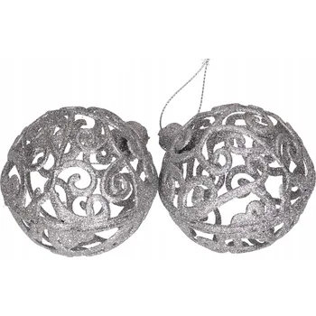 Vánoční dekorace Stříbro třpytivý Vánoční Koule 9,5 cm 2 ks