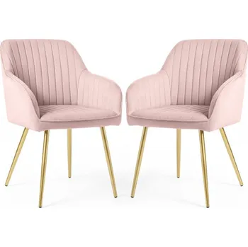 Jídelní židle Sada dvou jídelních židlí FLORENCE sametové, růžové / zlaté nohy (2 ks)