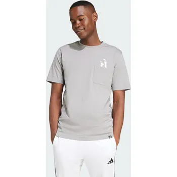 ADIDAS Tričko Lounge Slides Graphic Pocket XL KAŠTANOVÁ|ŠEDÁ