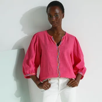 Dámská halenka Halenka s výšivkou z jednobarevné bavlny růžová 44