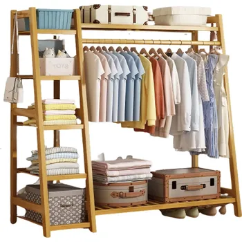 Věšák Bambusový stojan na oblečení s 5 policemi – 130 cm