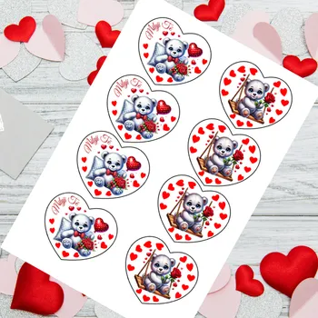 Jedlá dekorace na dort Zamilované srdíčko "Medvídci" srdce kulaté (VYŘEZÁNO)