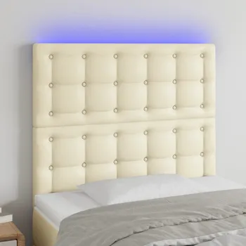 Čelo postele s LED krémové 90x5x118/128 cm umělá kůže IM_3122504
