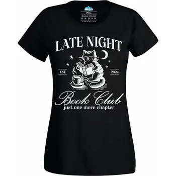 Dámské tričko Dámské tričko Kočka Čtenářka Late Night Book Club (Velikost: XL, Barva: Černá)